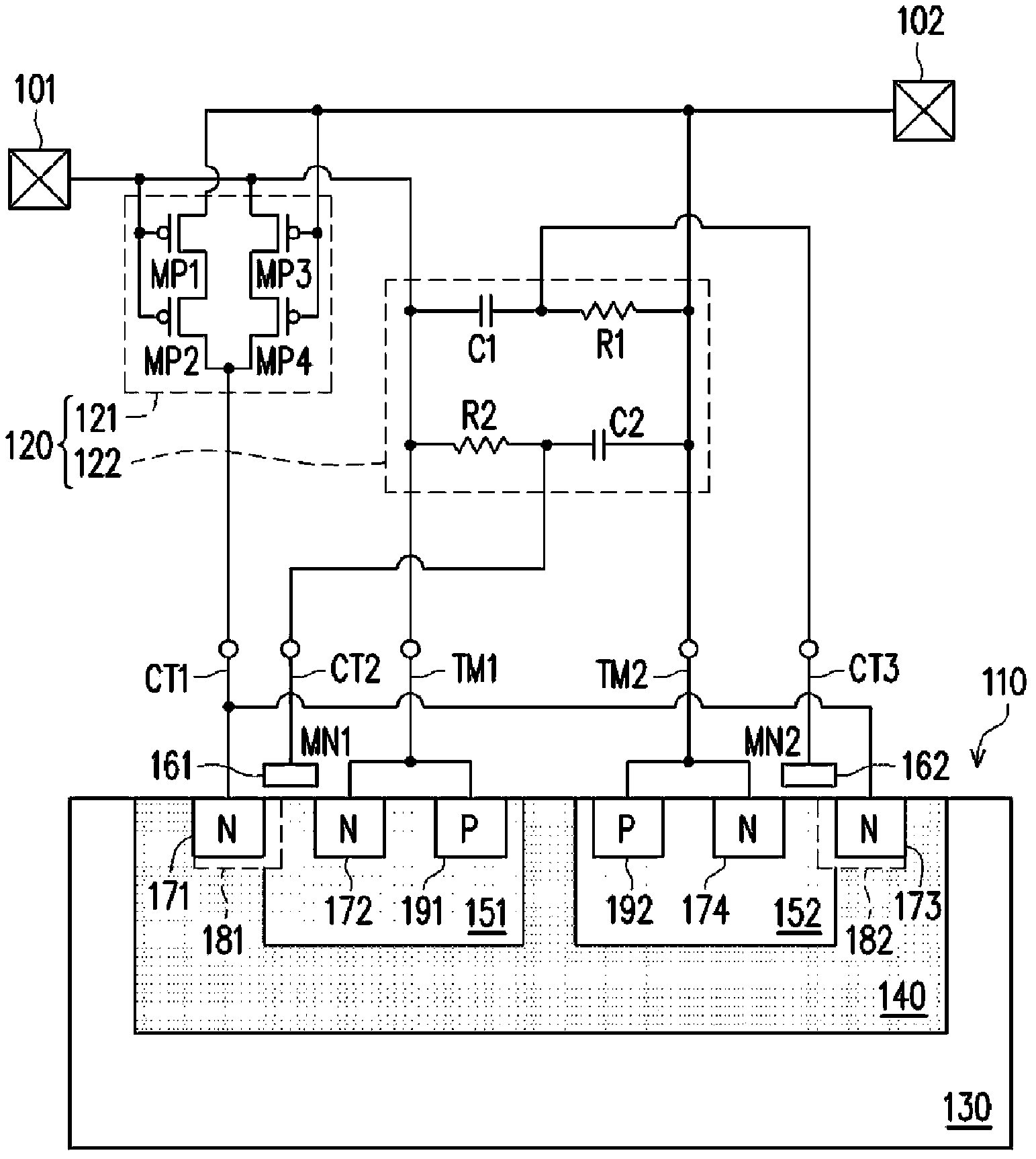 Protective element and electrostatic discharging protection device having the same