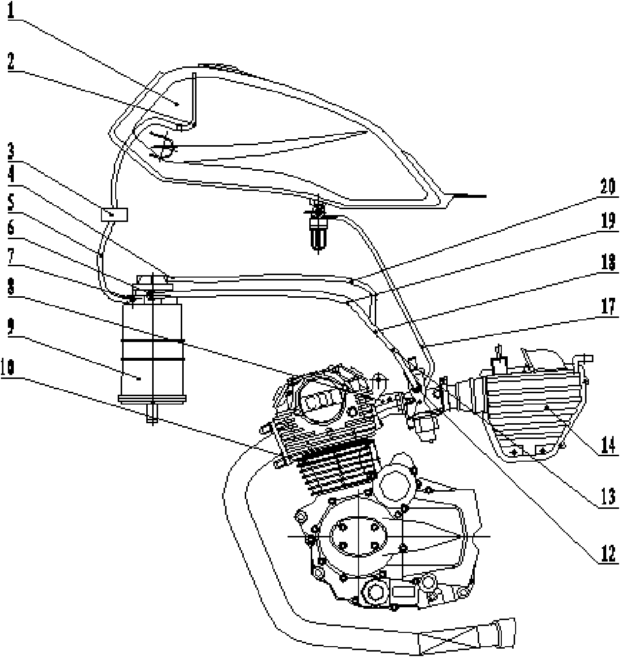 Motorcycle fuel evaporative pollutant control system