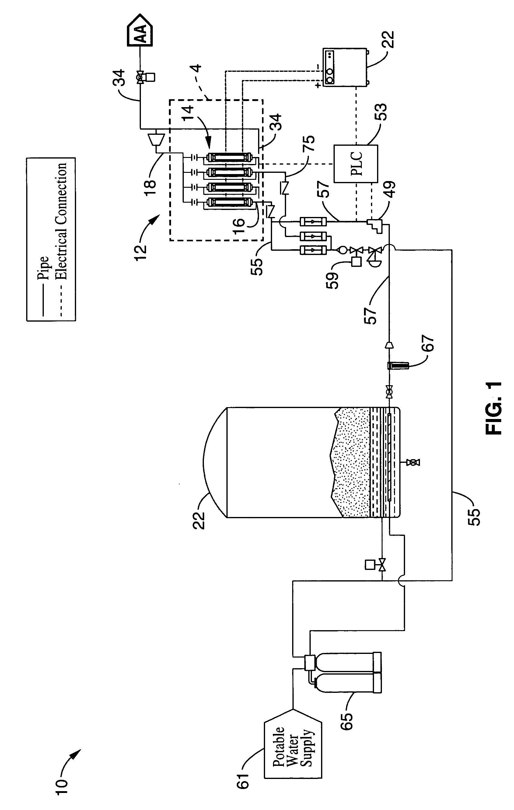 Electrolytic cell and system for treating water