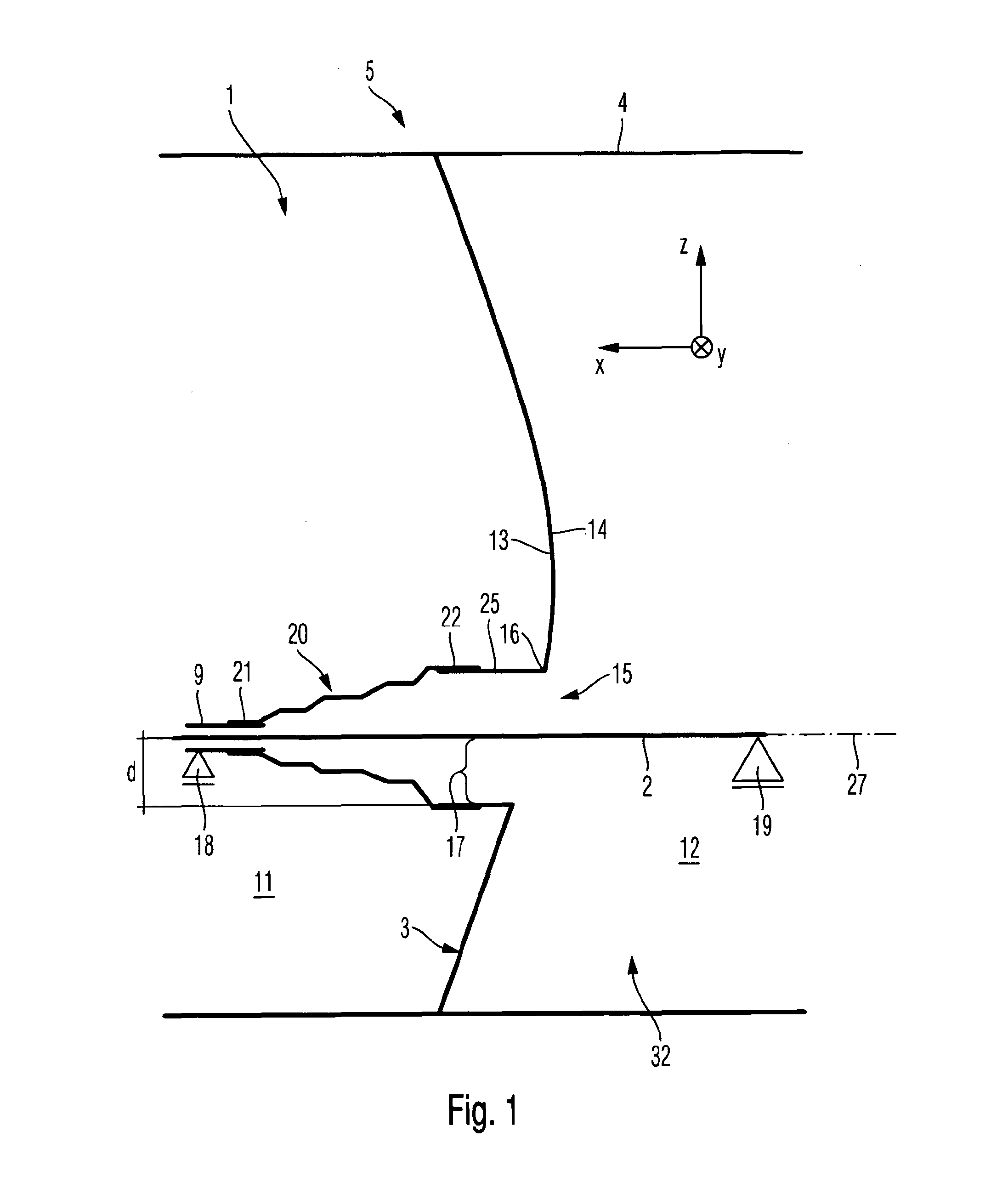 Arrangement for passing a line in a load-free manner through a pressure frame of a fuselage of an aircraft or spacecraft