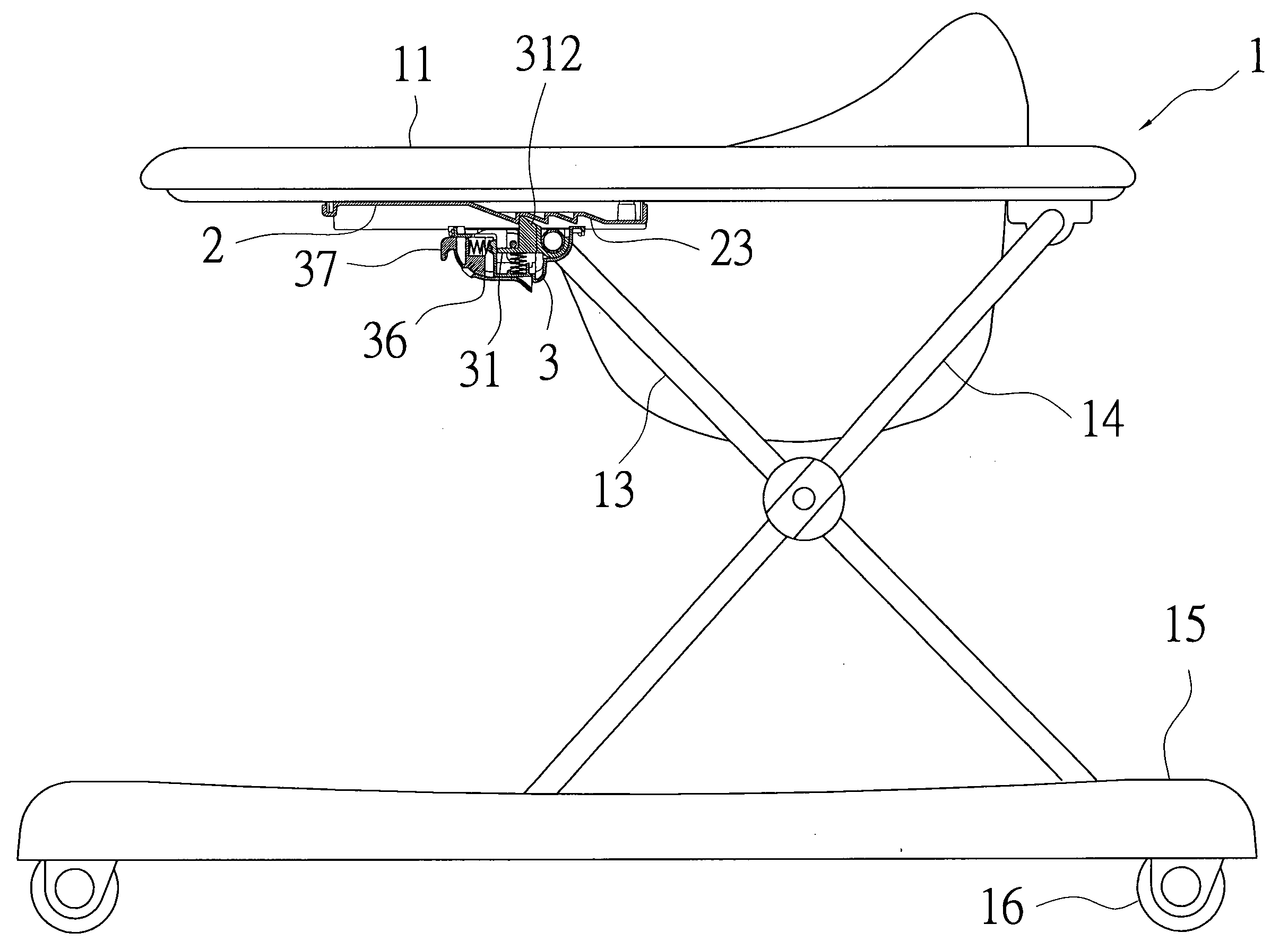 Height adjustment mechanism for baby walker