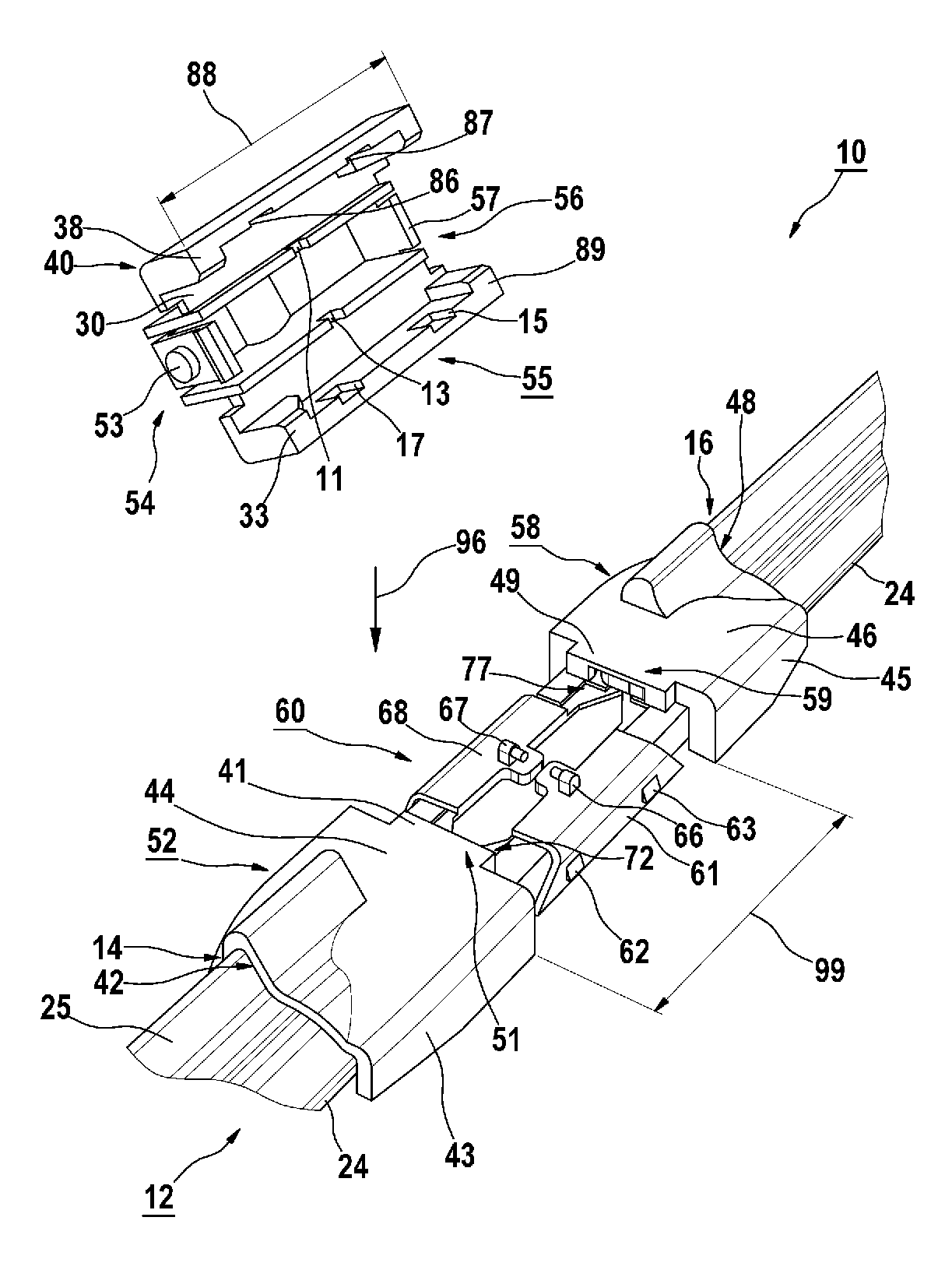 Wiper blade having an adapter unit for attaching to a wiper arm