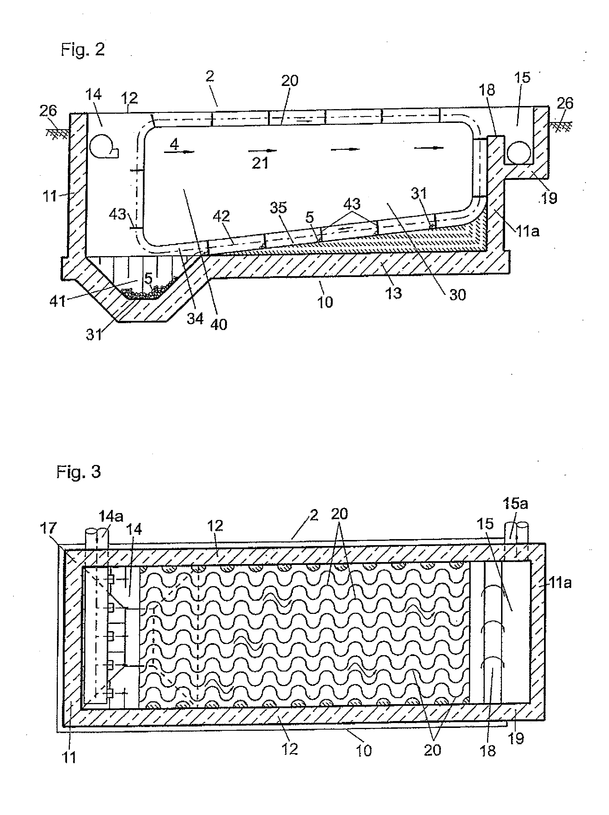 Sedimentation basin for sewage treatment plants