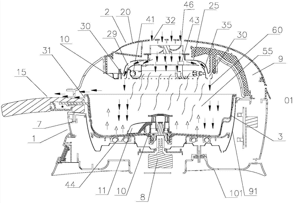 High-efficiency energy-saving roasting pan and methods for heating, cooling, and exhausting thereof