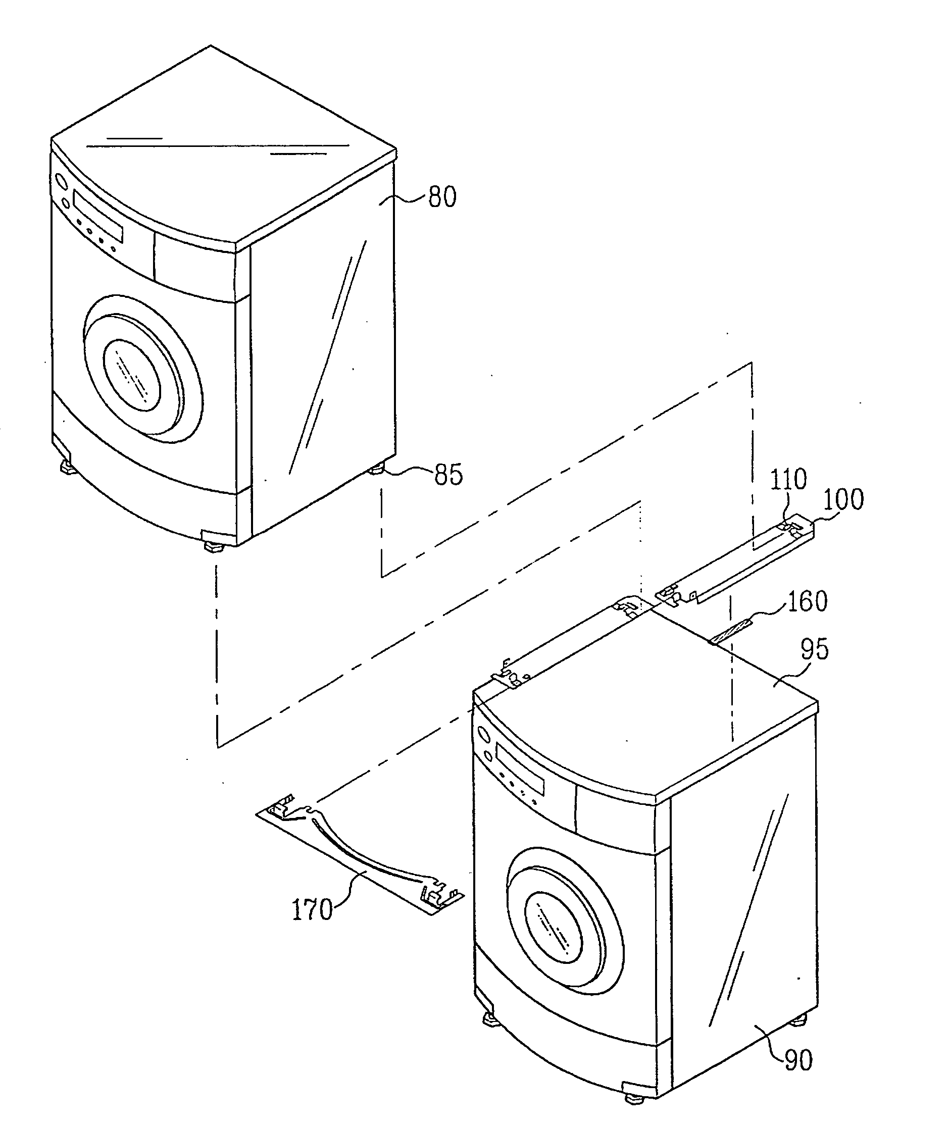 Assembly for stacking washers and dryers