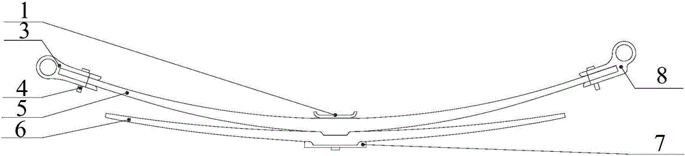 Automobile plate spring assembly with main and auxiliary springs made from composite material and assembly method for automobile plate spring assembly