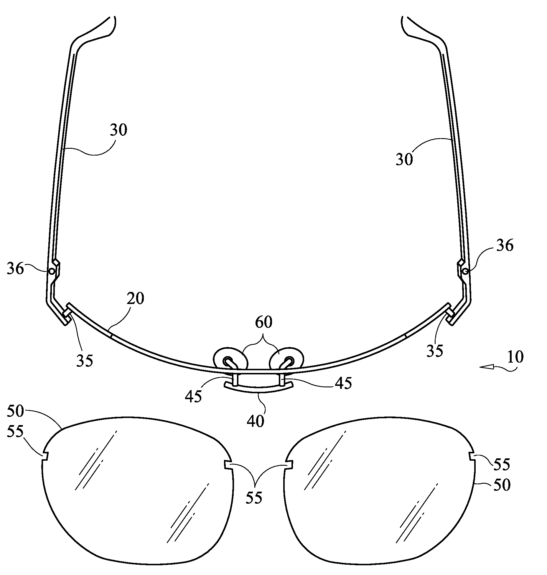 Replaceable-lens eyewear and kit