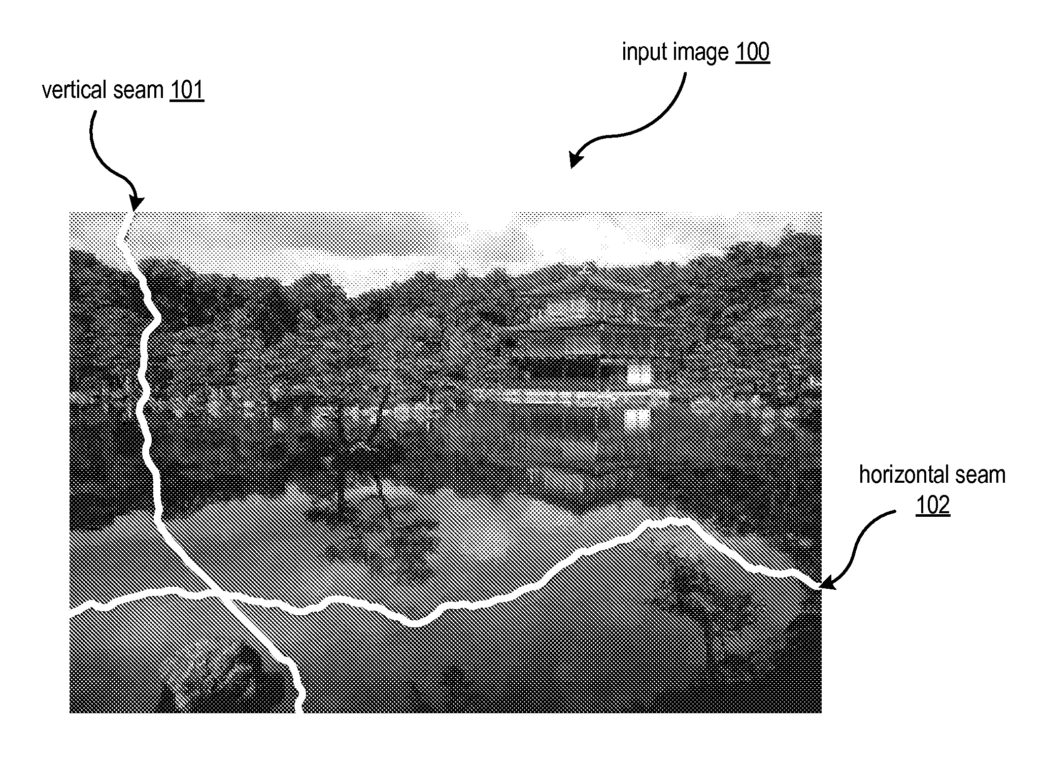 Hybrid seam carving and scaling of images with configurable energy threshold