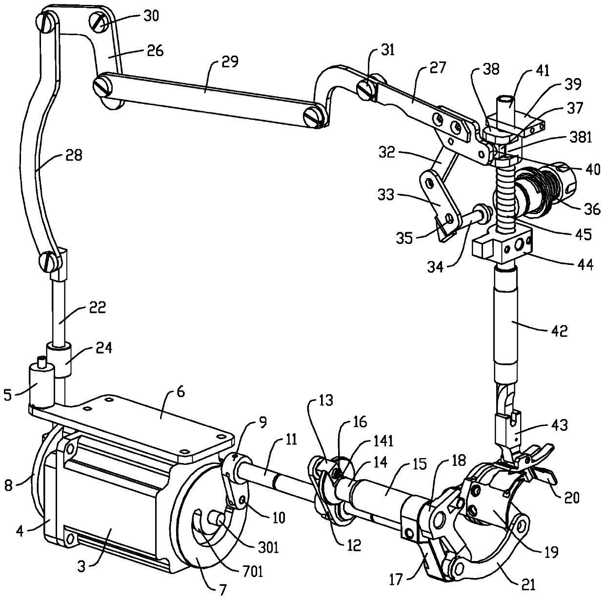 Method for thread trimming, thread loosening, presser foot lifting and presser foot pressure adjusting of sewing machine