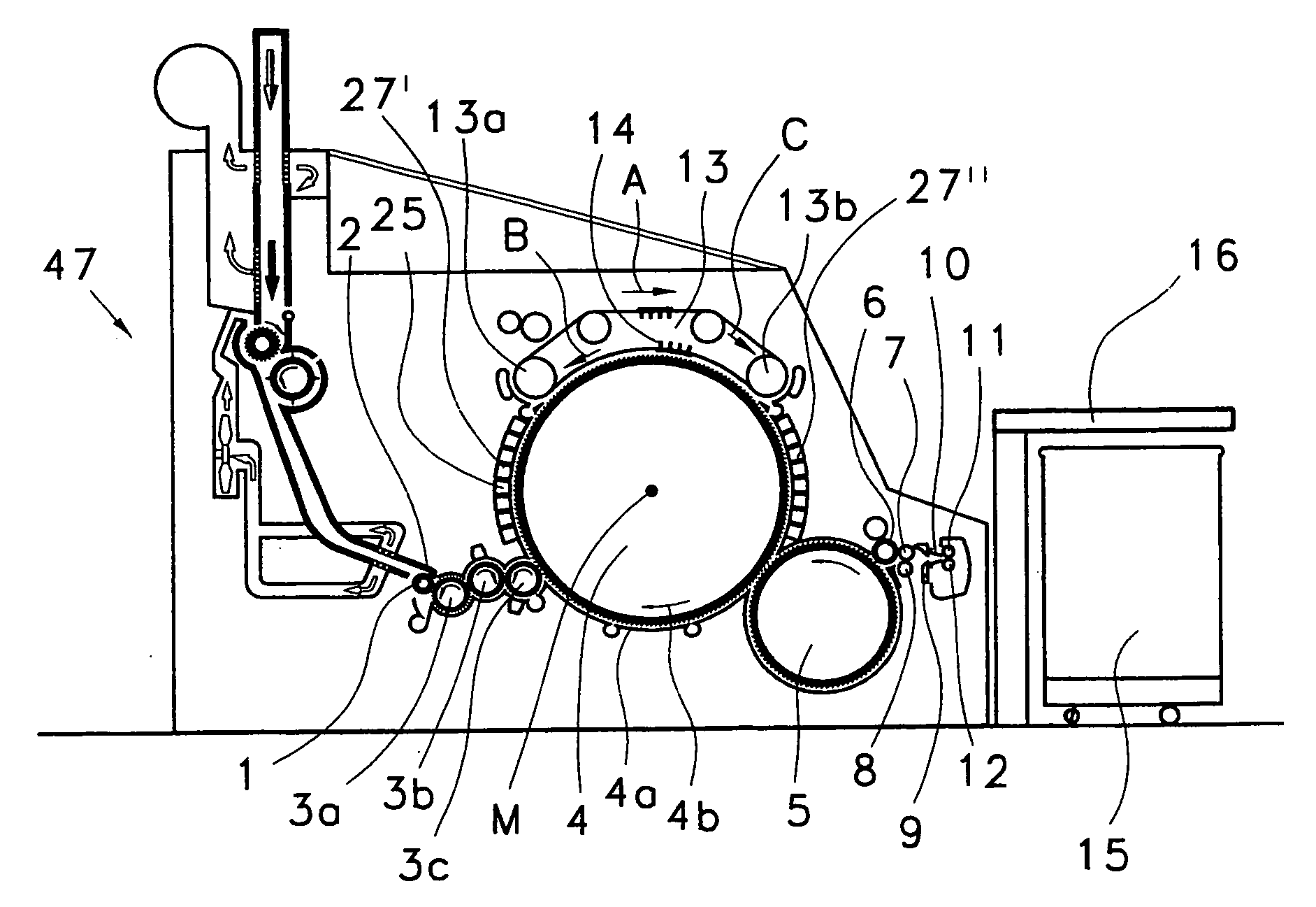 Apparatus at a flat card or roller card for grinding a clothing drawn onto a rotating roller, having a carrying device