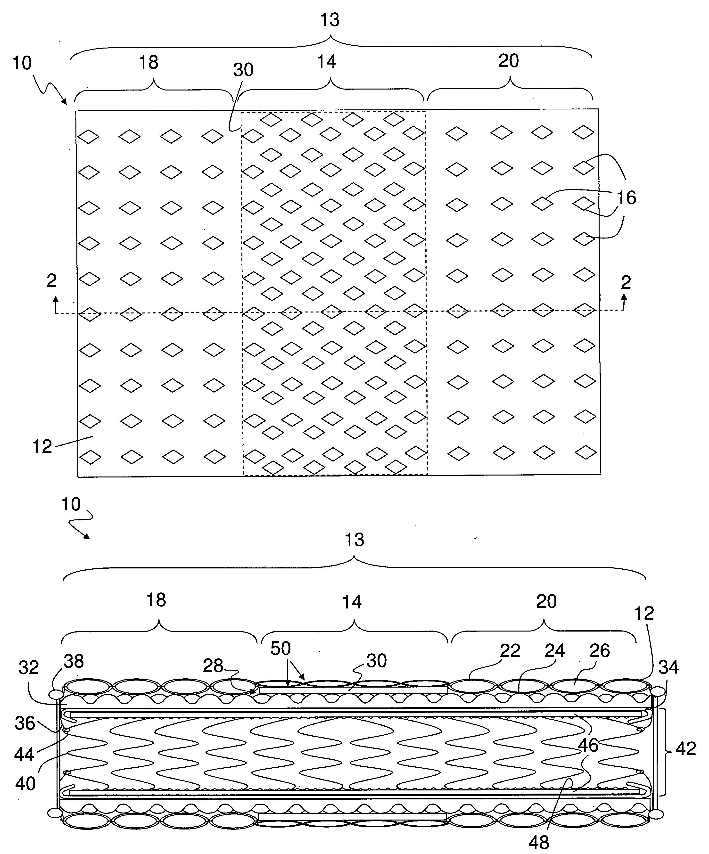 Mattress with quilted zoned topper