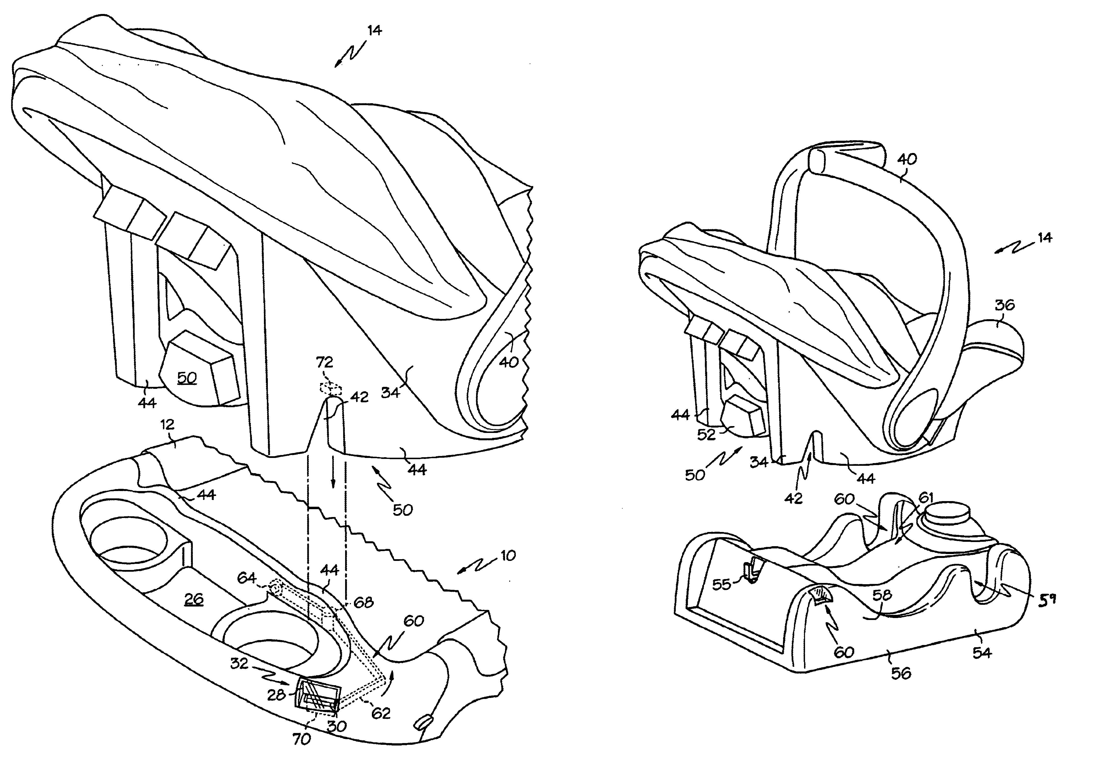 Infant carrier-receiving component with indicator