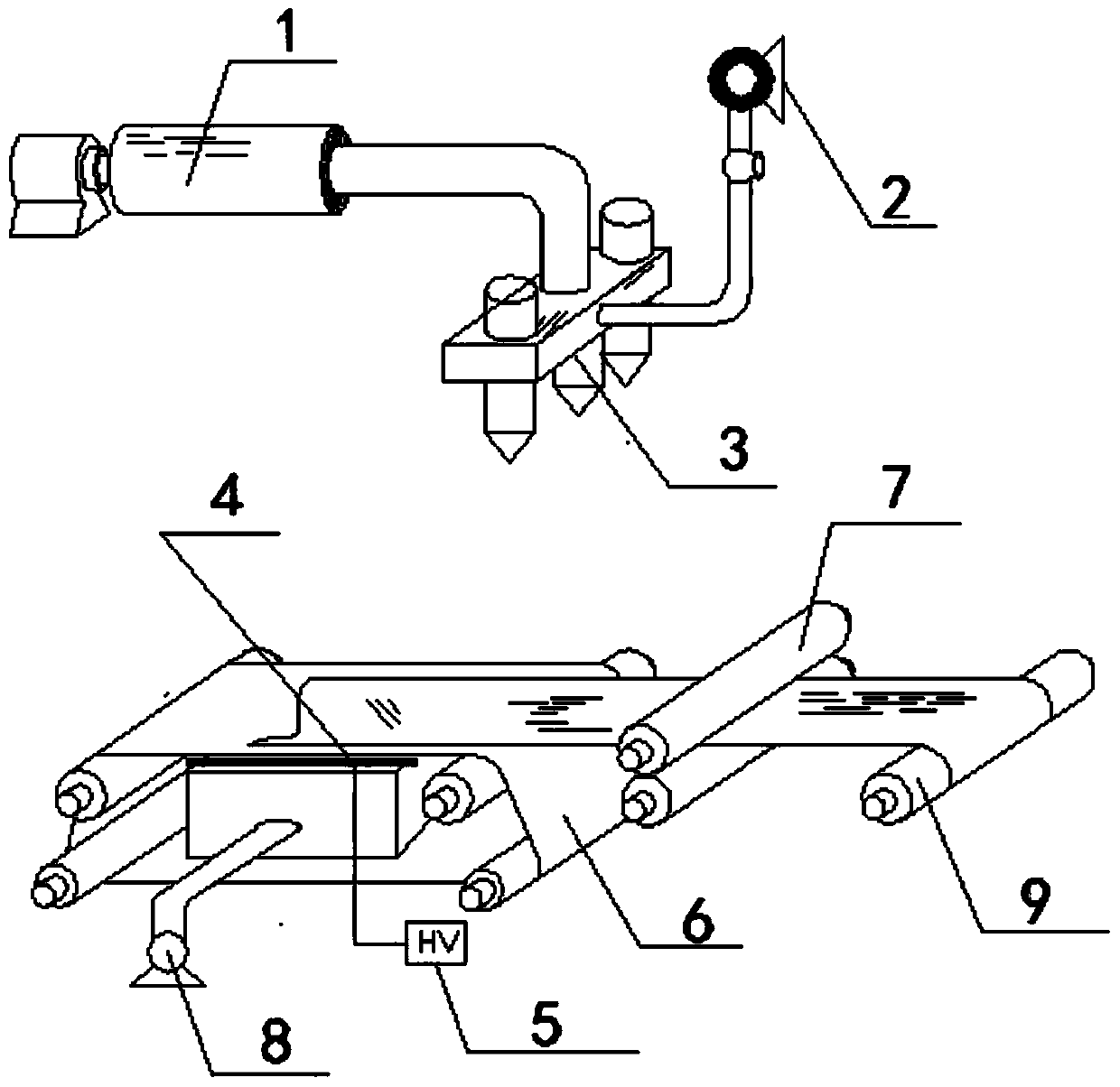 Automatic-rotating electrostatic spinning device assisted by high-pressure airflow and provided with nozzle