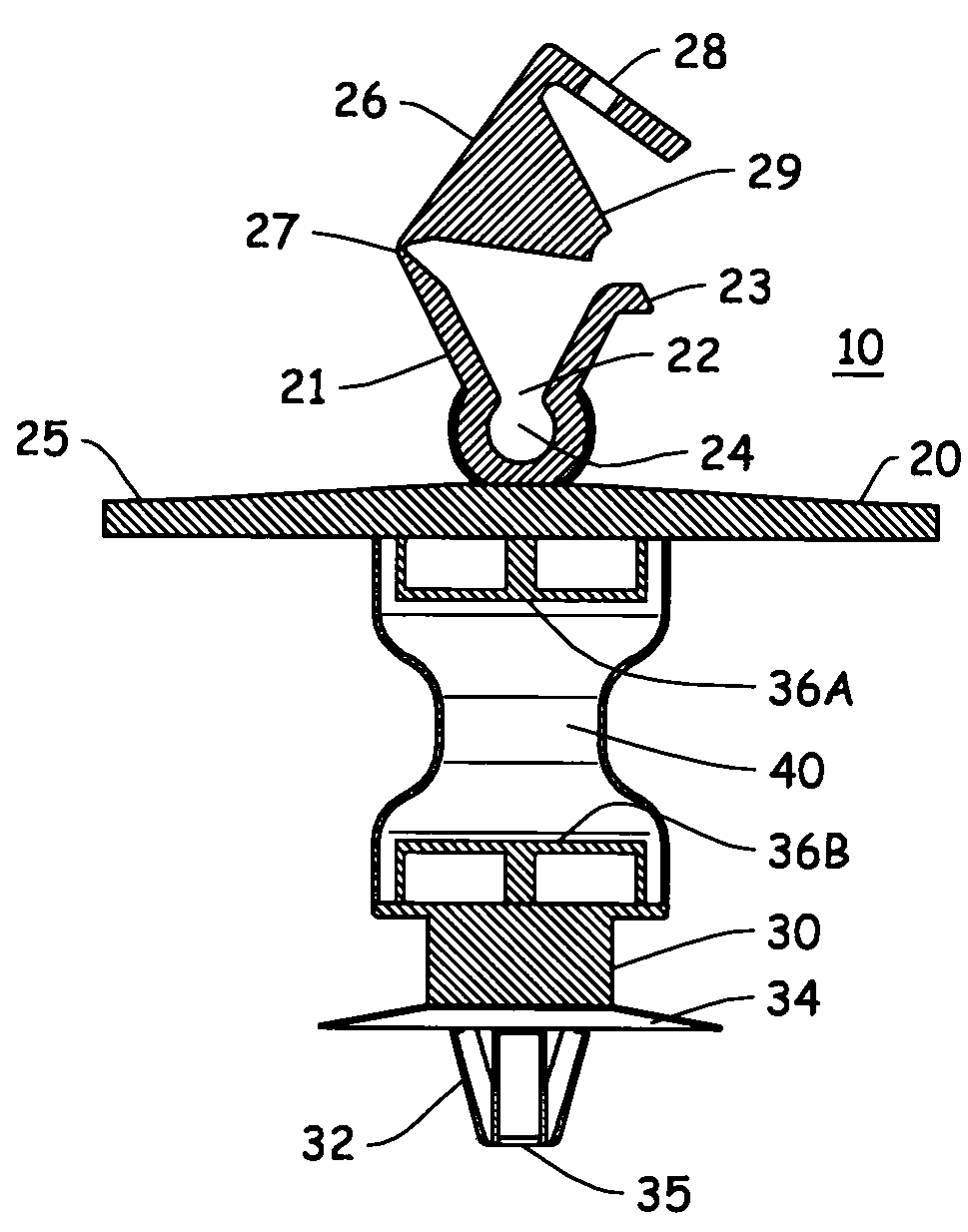 Mounting clip with improved noise vibration and harshness damping