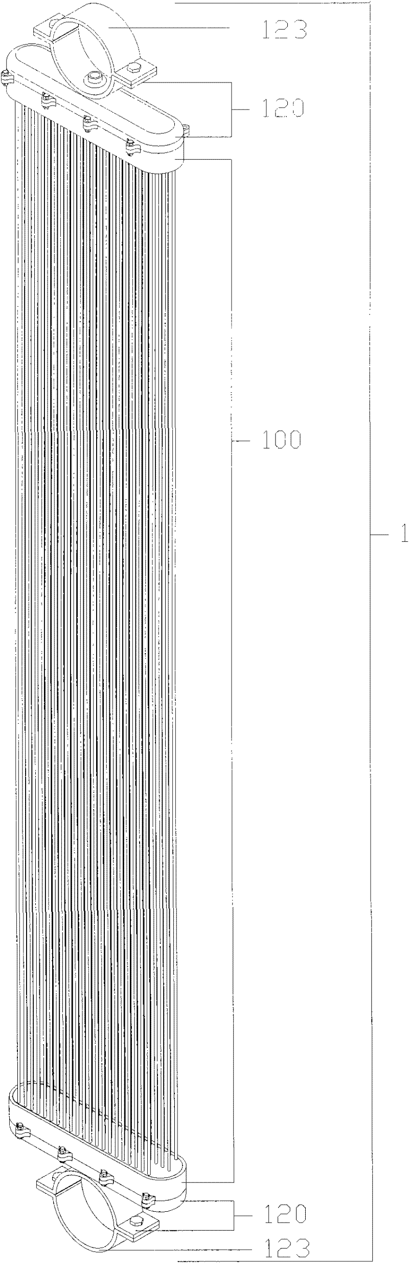 A submerged hollow fiber membrane module