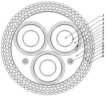 Cross-linked-polyethylene insulating optical-fiber composite three-core submarine power cable