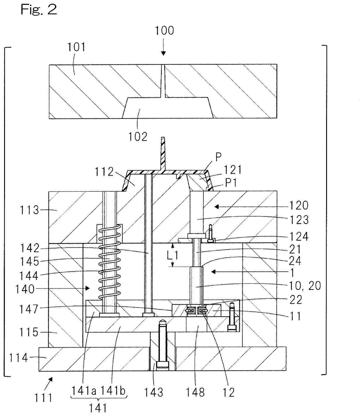 Holding unit and mold extrusion mechanism provided with holding unit