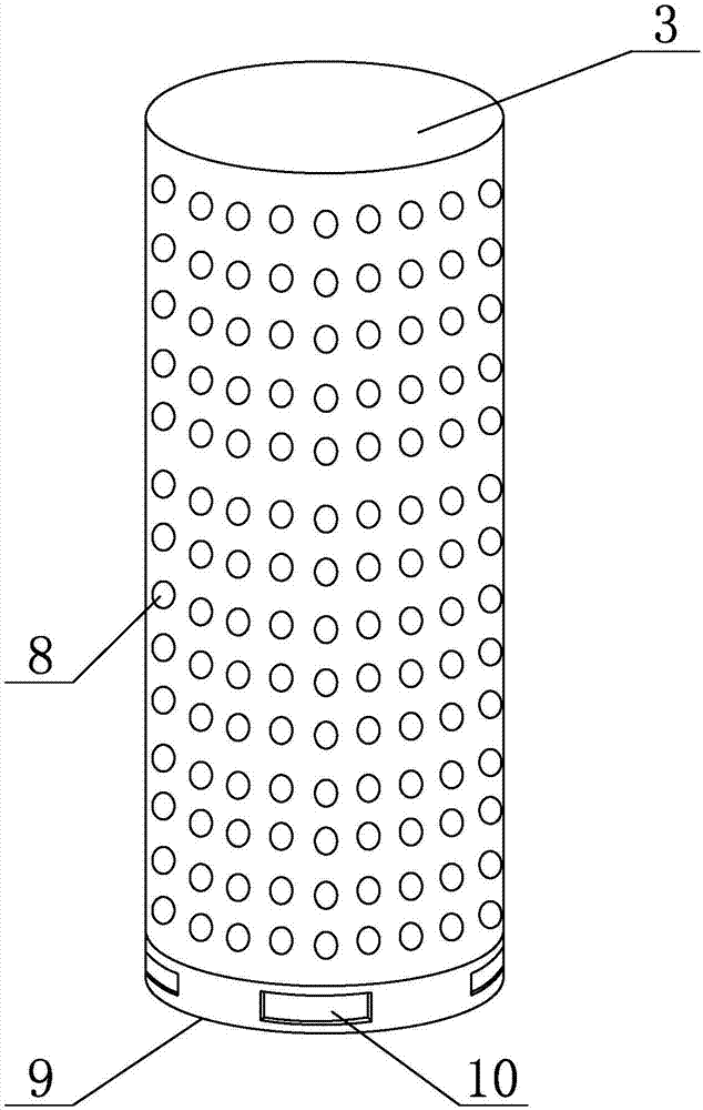 A vertical gas distribution device of an aerobic composting bin and a gas distribution method thereof