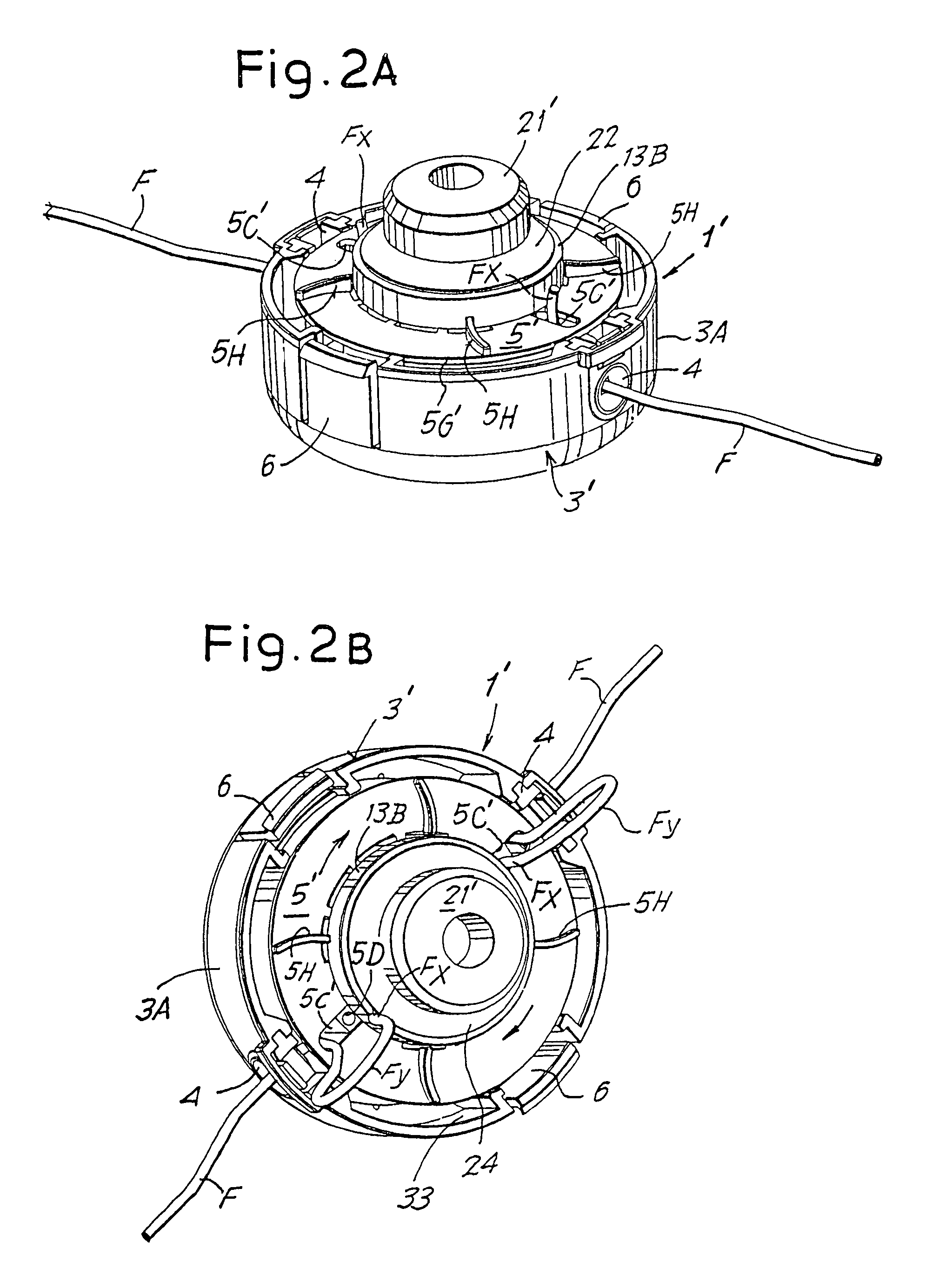 Grass-cutting head with reloading of the line without removal of the spool