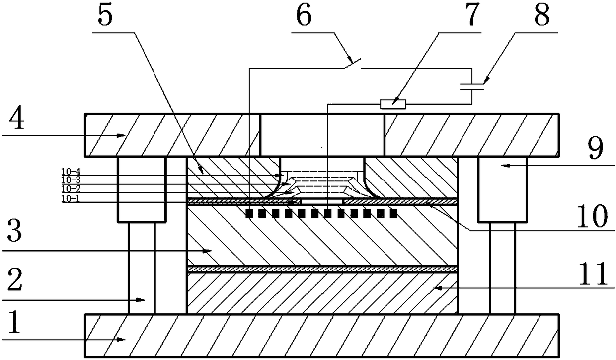 Electromagnetic side flanging device and method for pipe with prefabricated holes