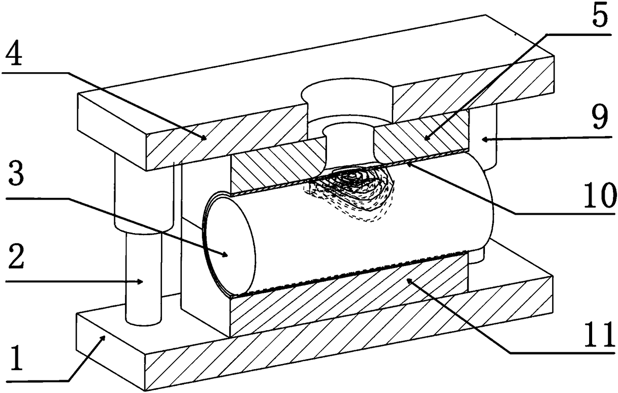 Electromagnetic side flanging device and method for pipe with prefabricated holes