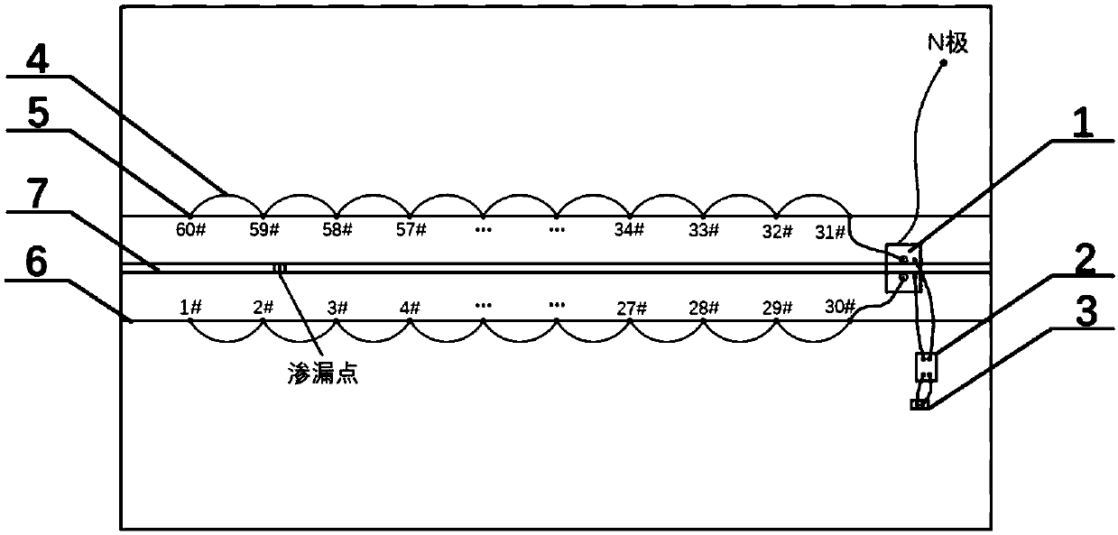 Leakage detection method and device for vertical plastic-laying anti-leakage curtain