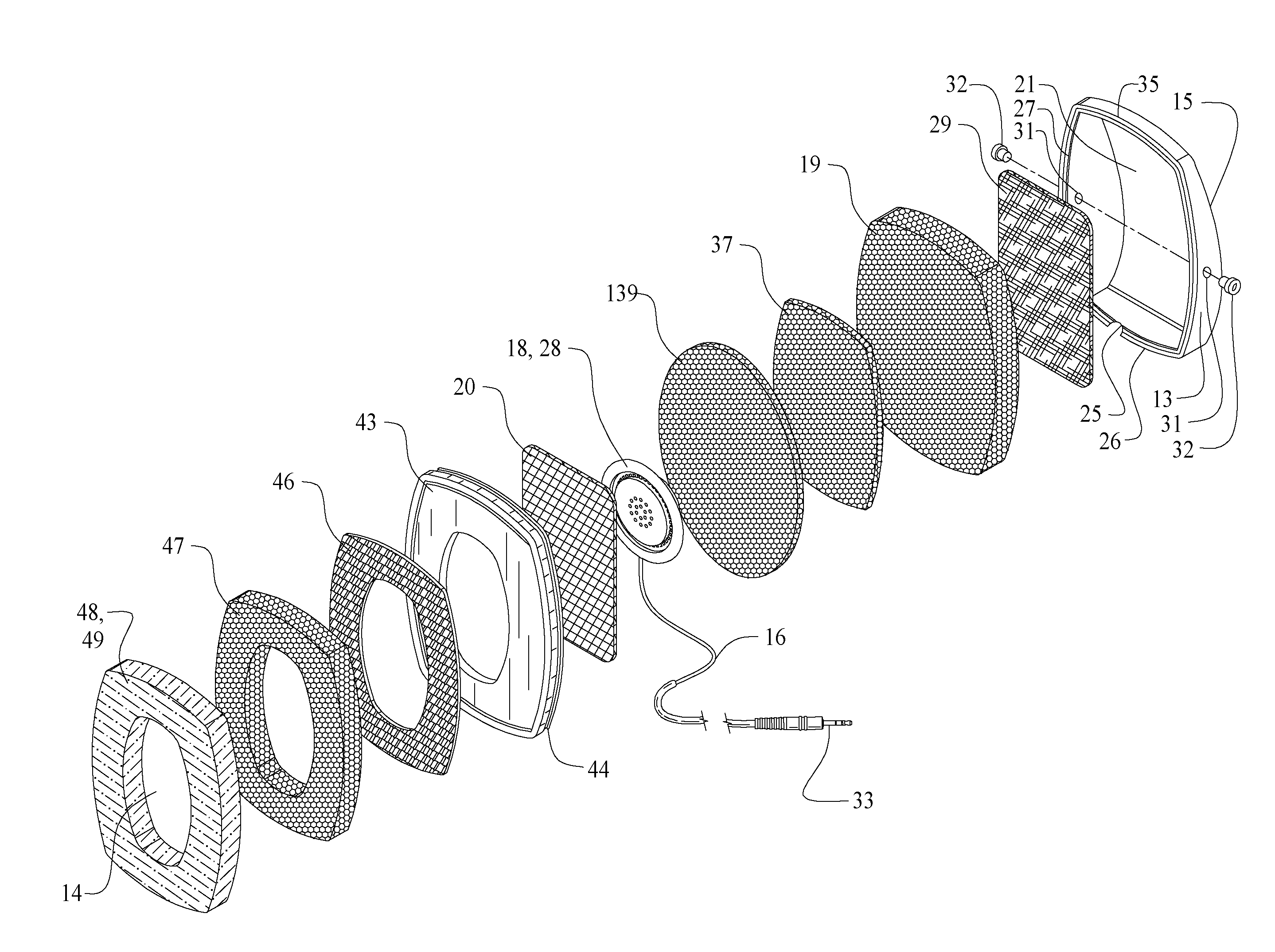 Ambient noise isolation audio headphones having a layered dampening structure