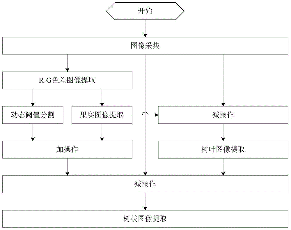 Fruit, branch and leaf region obtaining method of red apple images in garden