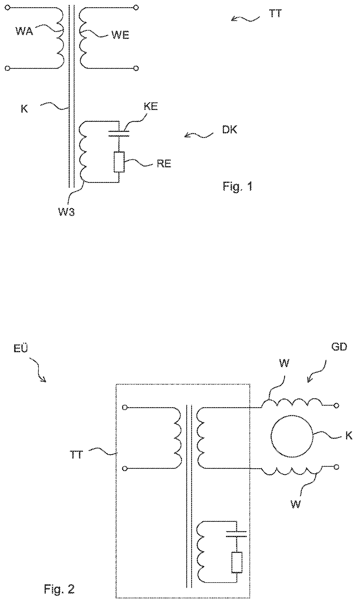 Isolation transformer with low unwanted resonances, energy transfer device having an isolation transformer and energy transfer device for wireless transfer of energy having an isolation transformer