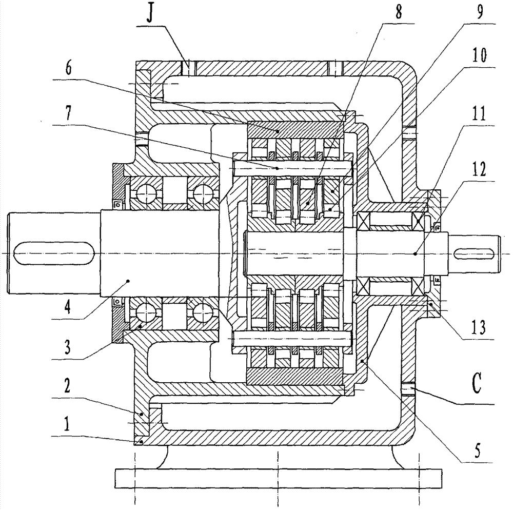 Box body interlayer water cooling high thermal power dynamic balance hypocycloidal reduction box