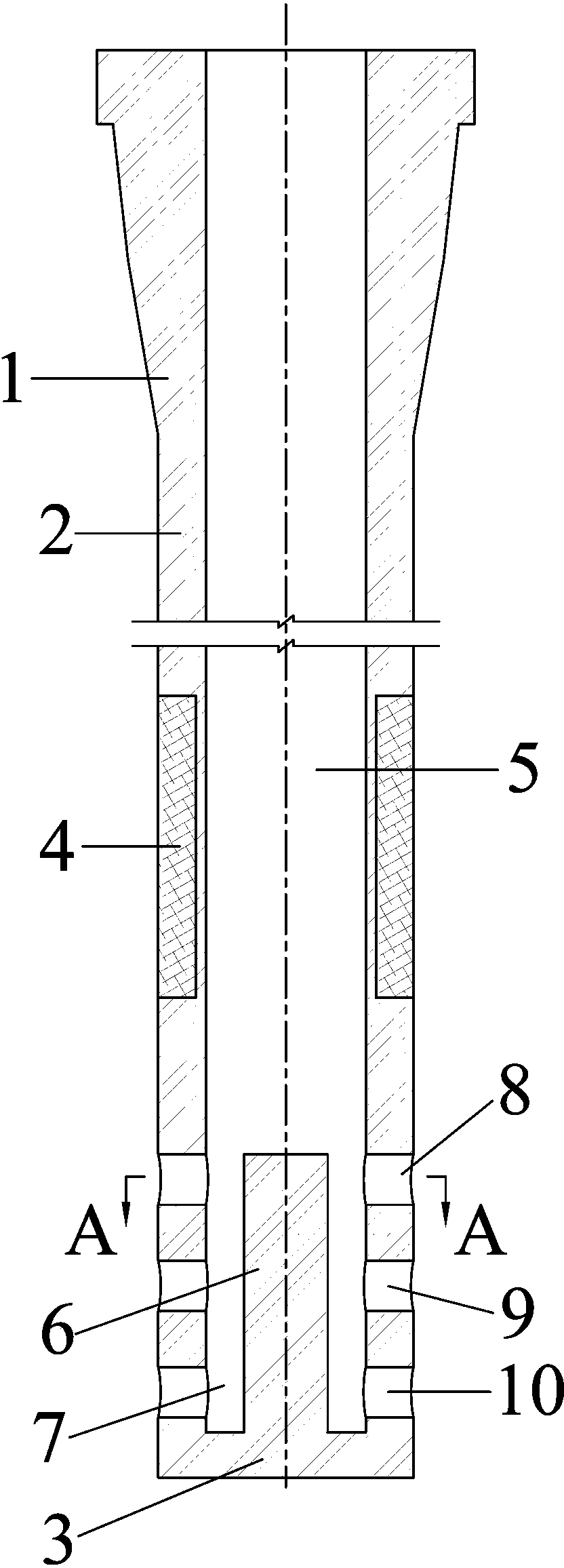 Multi-hole continuous-casting submersed nozzle for square and round billets