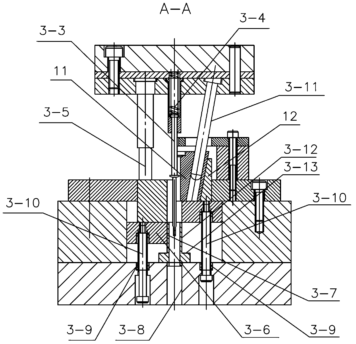 Blanking mechanisms of pressing pin head part molding progressive die