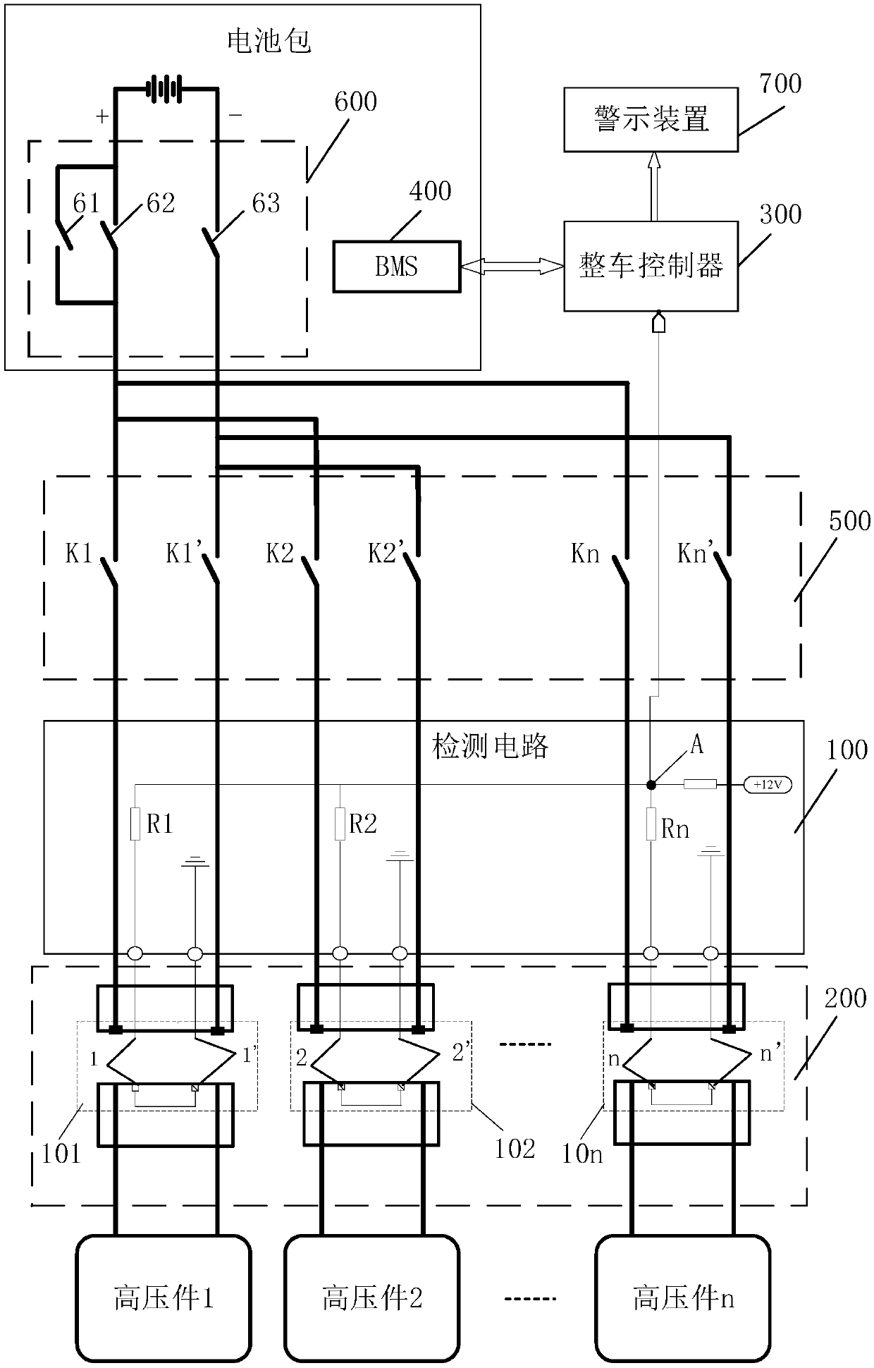 High-voltage interlocking detection circuit, high-voltage interlocking detection system and automobile