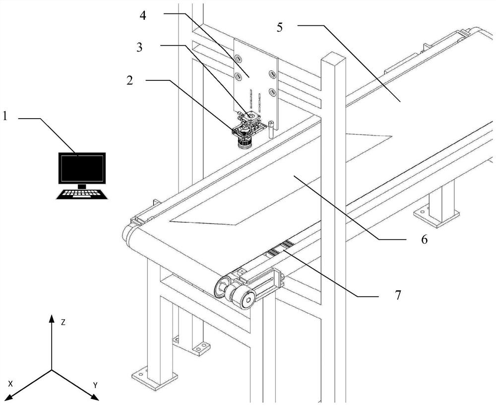 Visual measurement system for size of film on conveying belt and measurement method thereof