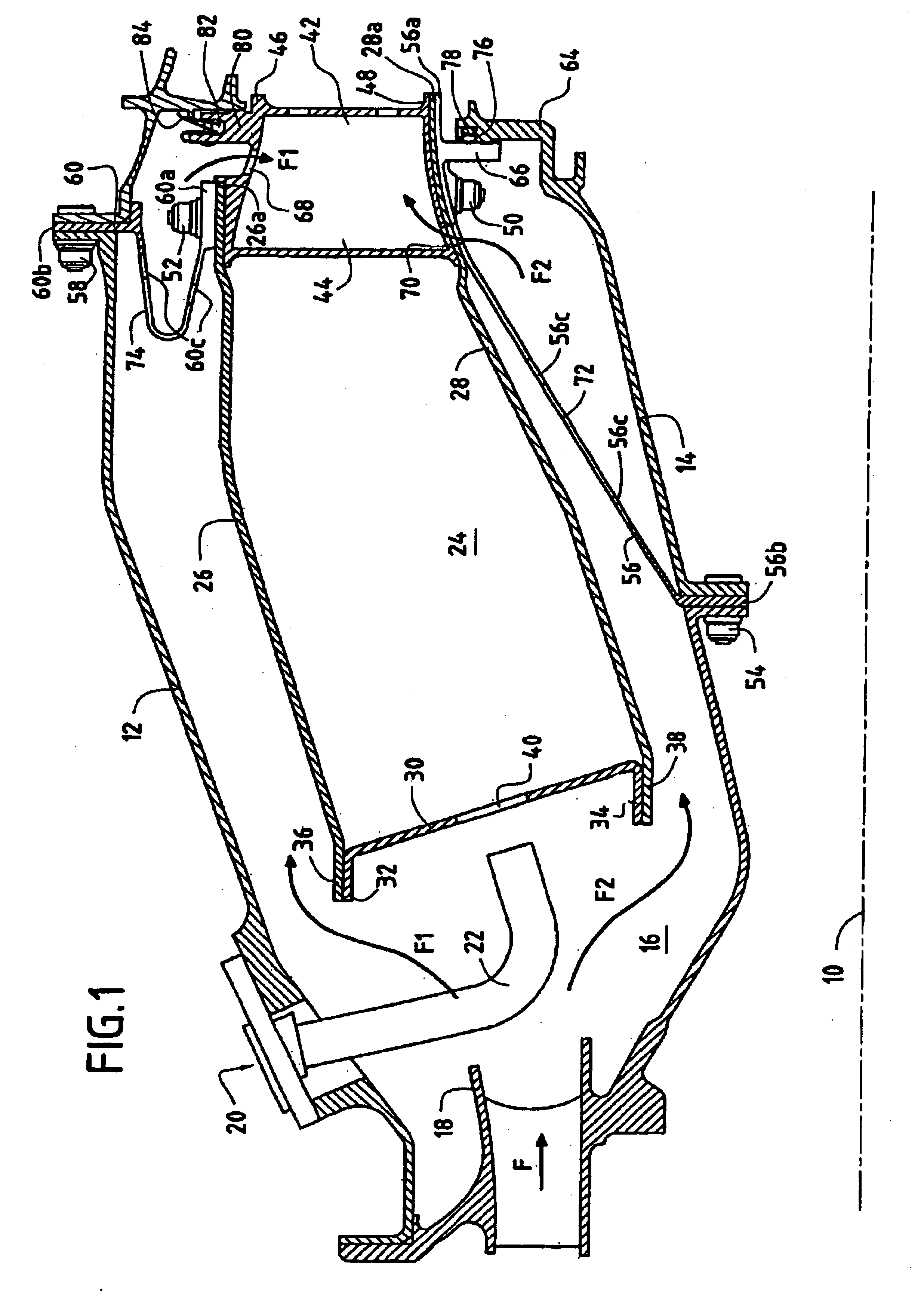 Mounting for a CMC combustion chamber of a turbomachine by means of flexible connecting sleeves