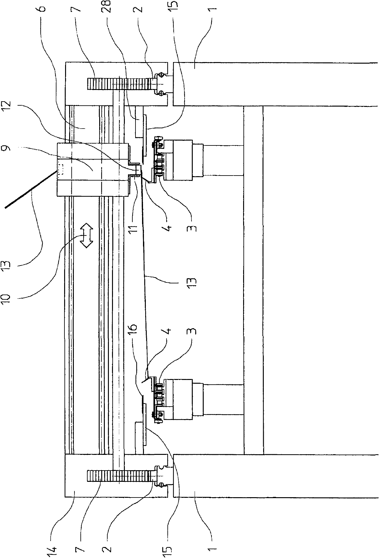 Device for laying a unidirectional layer and a multi-axle knitting machine