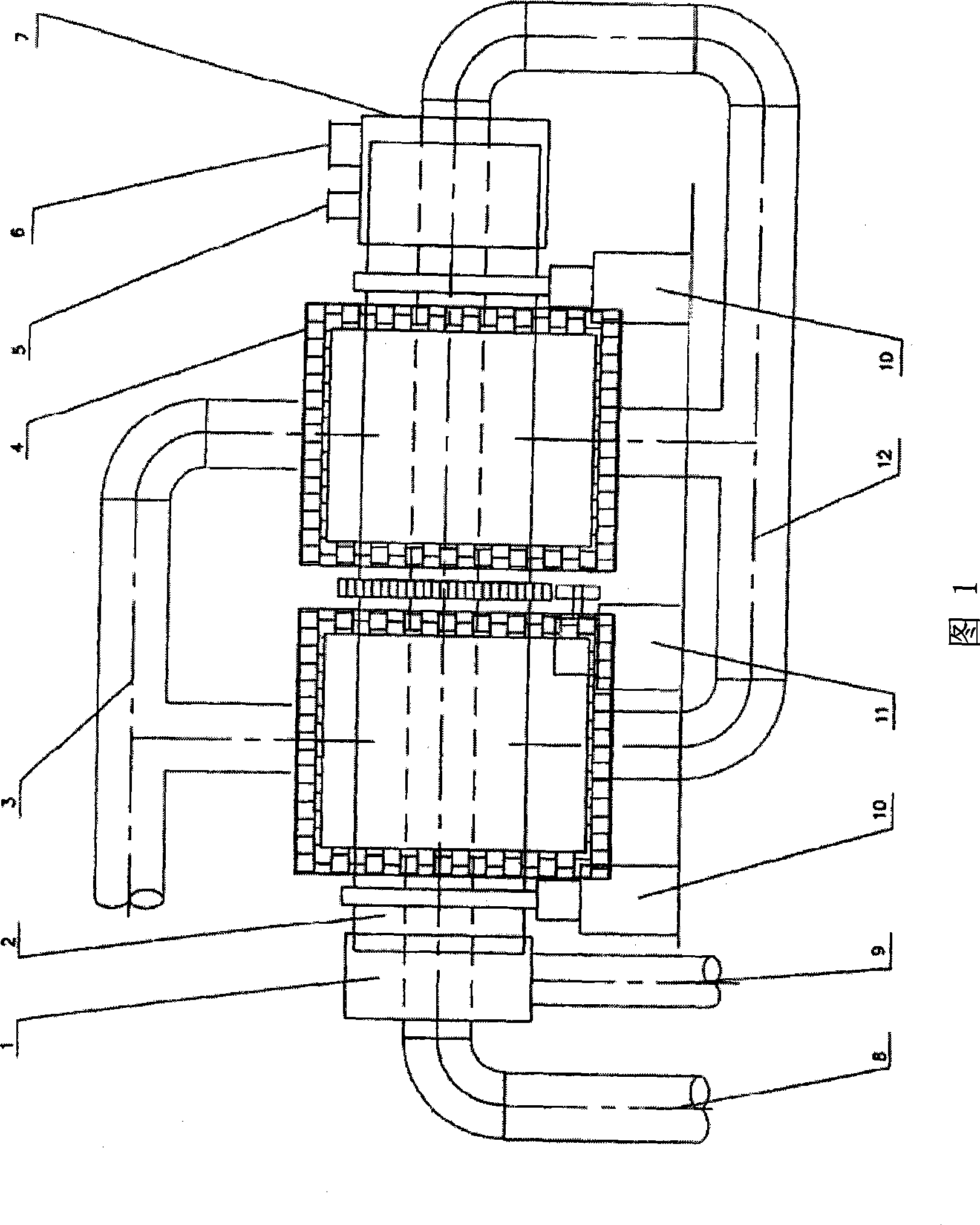 No-oxygen pyrolysis gasification processing device of urban domestic garbage and technique thereof