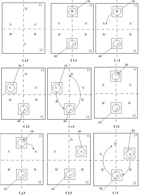 Vector arc stage switching method and device for double rotary balance mass-based dynamic magnetic steel type magnetic levitation workpiece stages