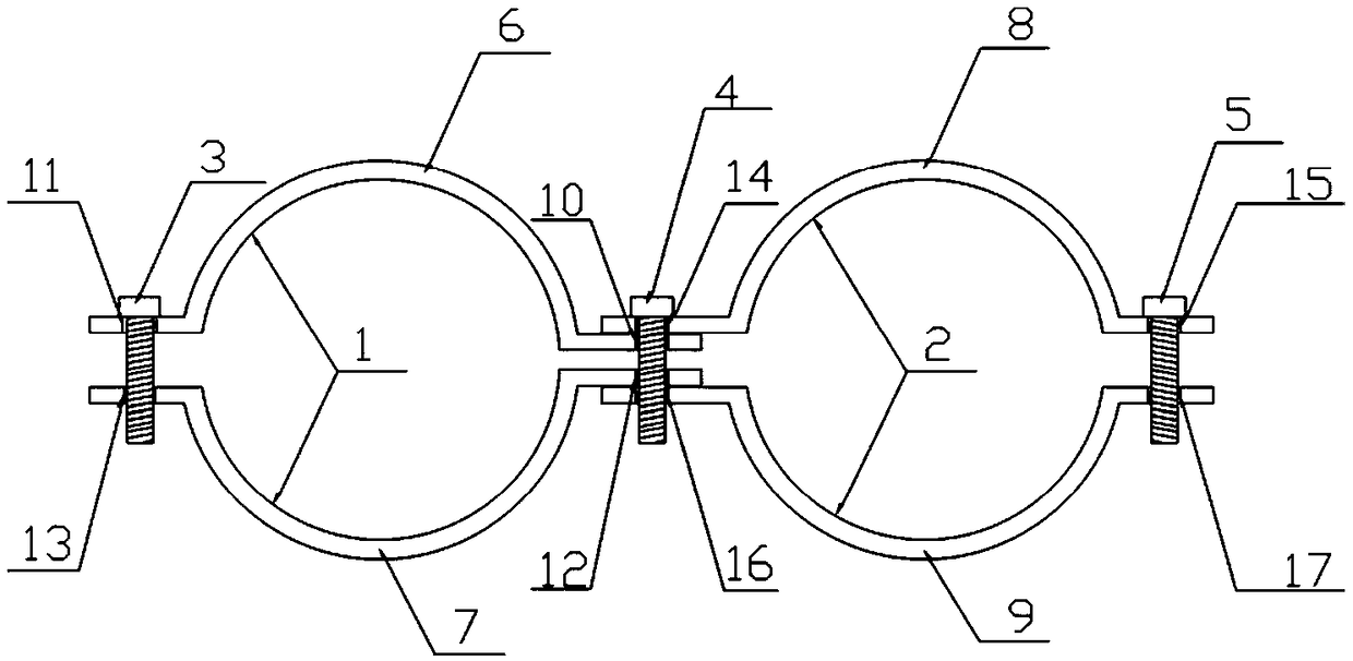 Raw bamboo multi-tube bundle space grid structure system and double-tube clamp connector series