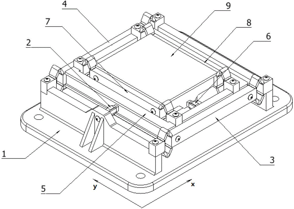 Double-shaft decoupling acceleration dynamic calibration bench controlled through sine displacement