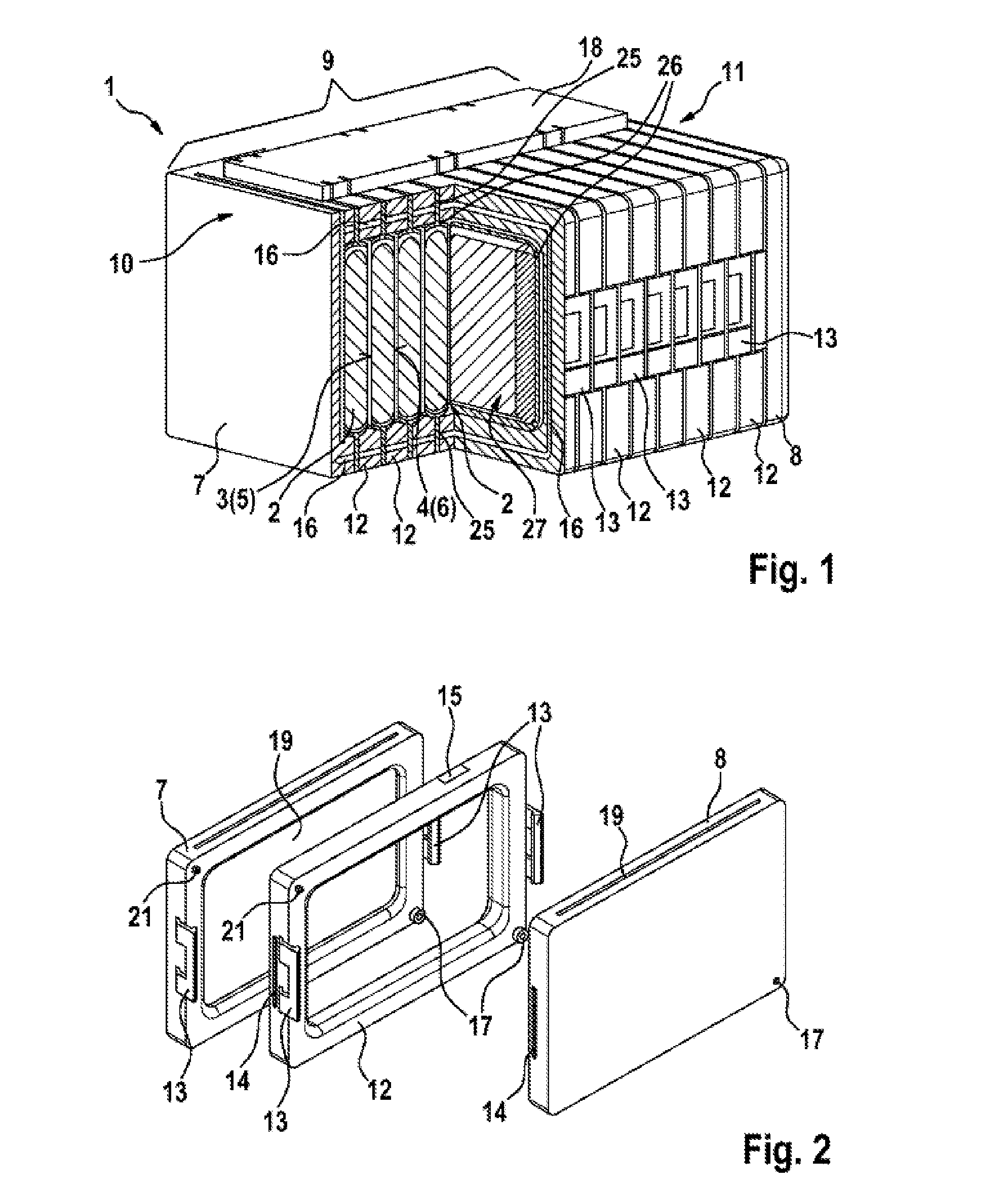 Energy storage unit having a plurality of galvanic cells, battery cell for an energy storage unit of this kind, and method for producing the battery cell