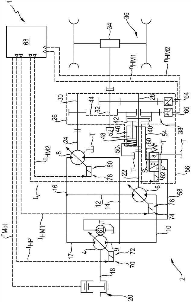 Transmission combination, travel drive and method for controlling the transmission combination