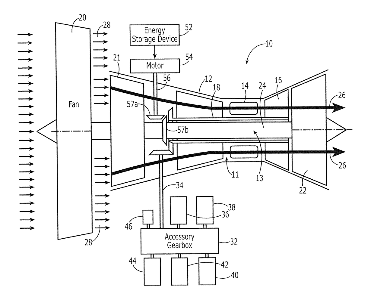 Aircraft engine and associated method for driving the fan with the low pressure shaft during taxi operations