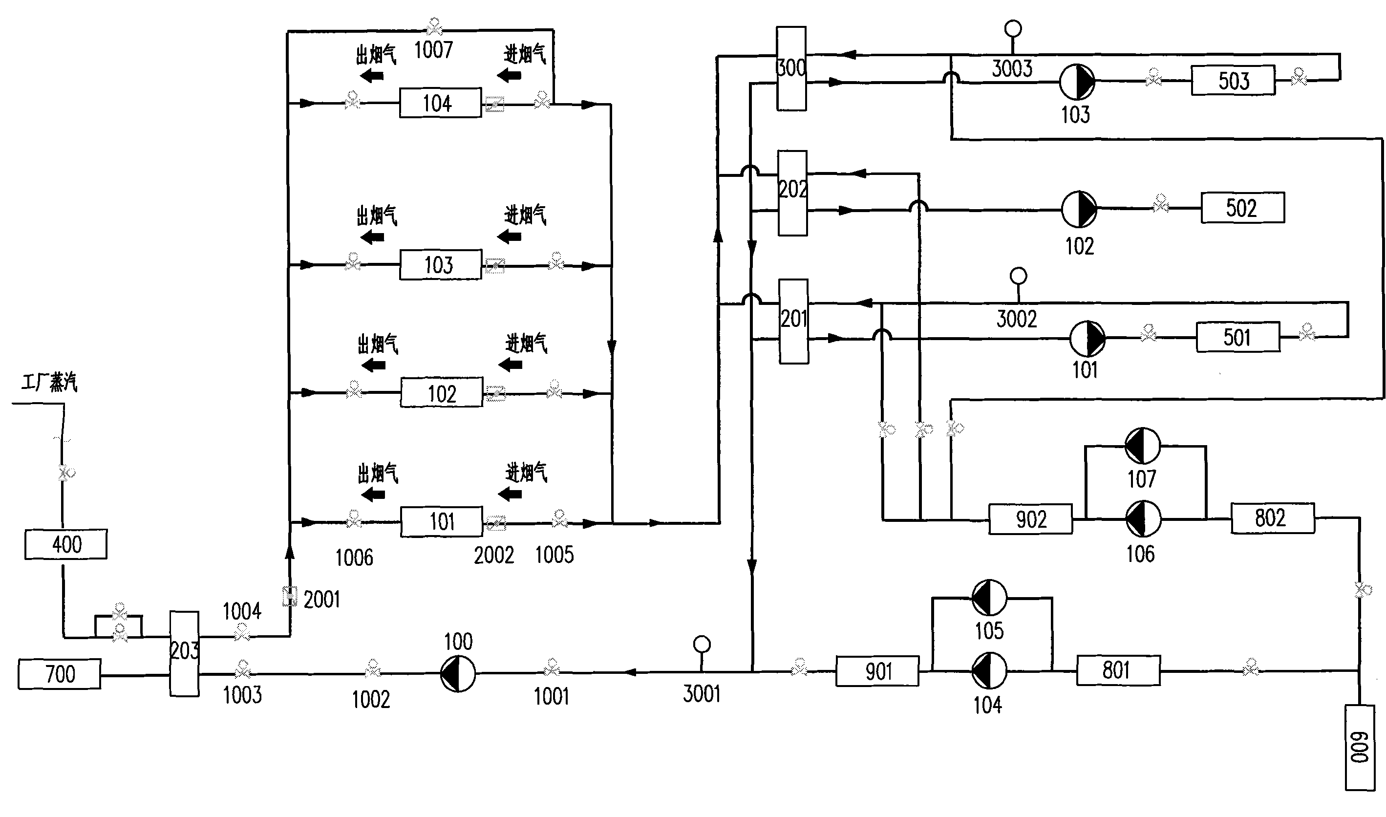 Flue gas-heat recovery cooling and heating system