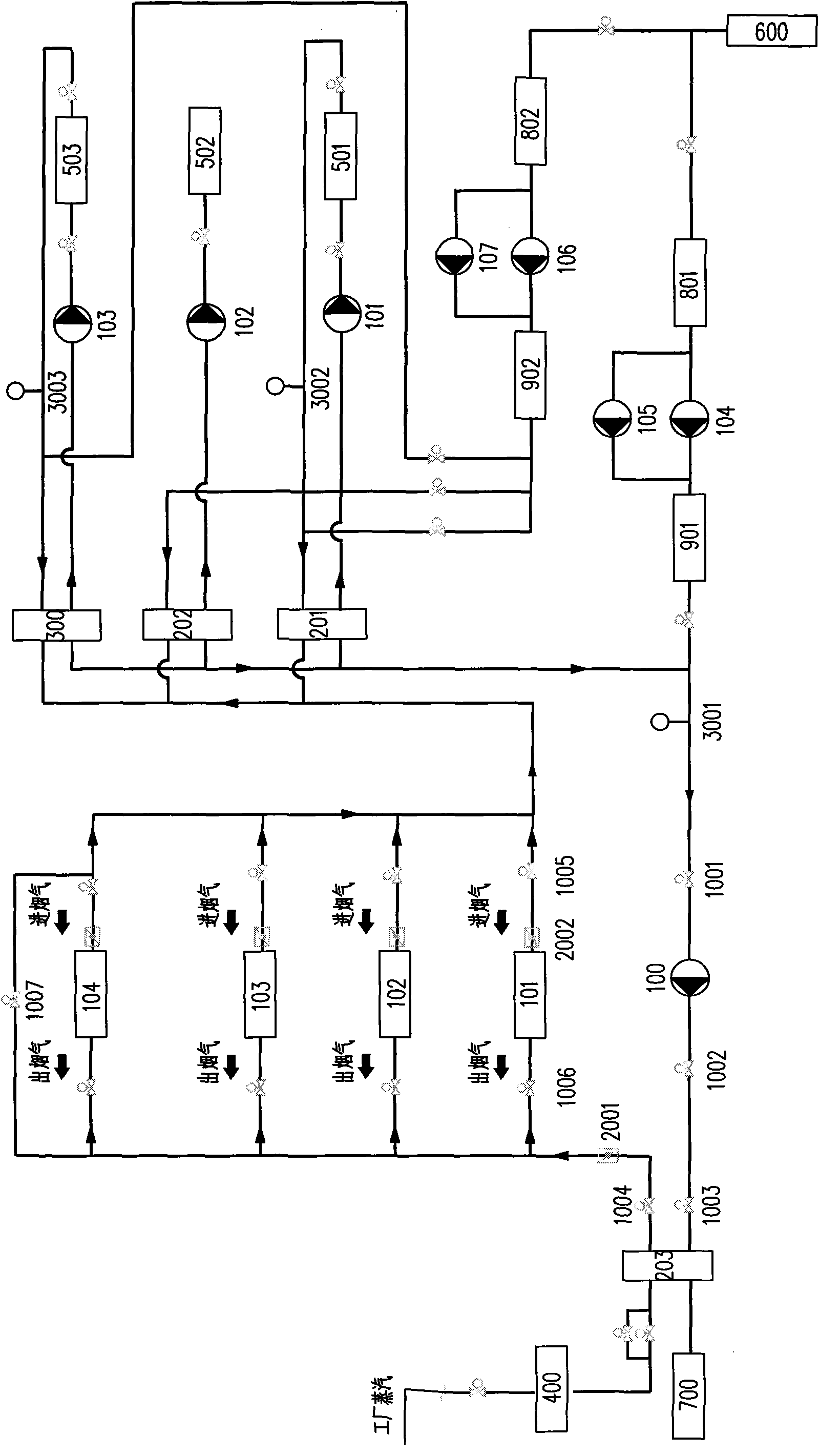 Flue gas-heat recovery cooling and heating system