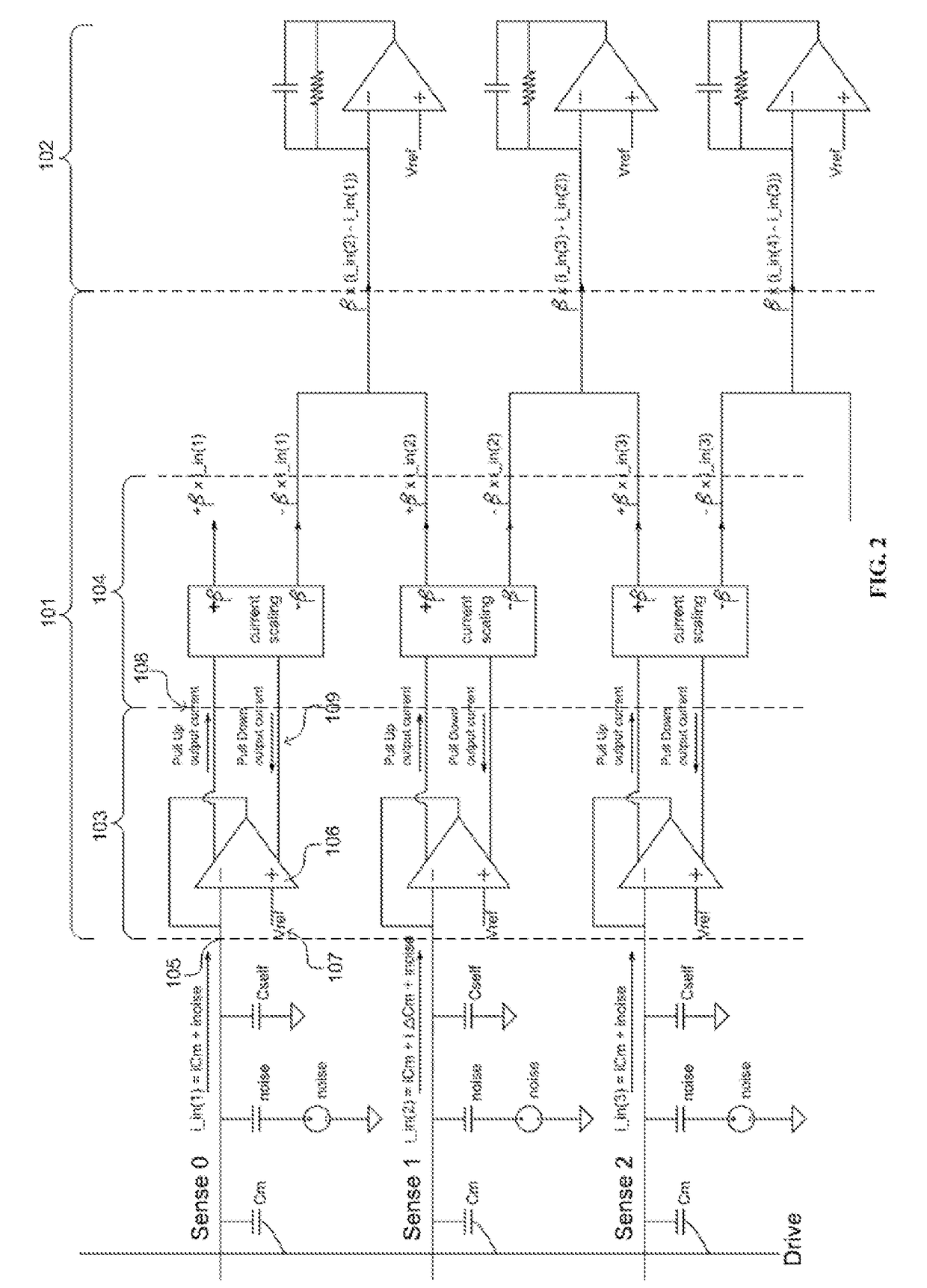 Differential current mode analog front-end circuit for capacitive touch sensing in touchscreen panels