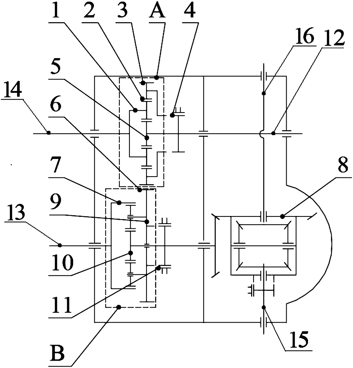 Transfer case integrated central axle for an 8 x 8 drive vehicle