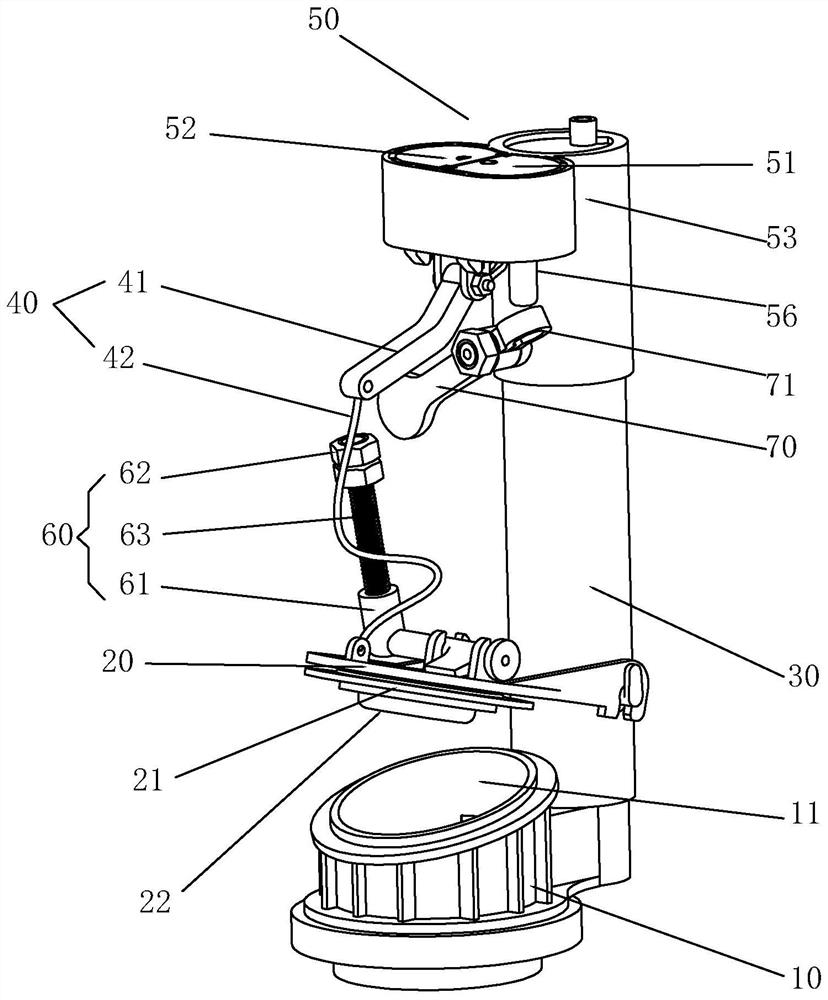 Double-gear flapper type drain valve and water tank device