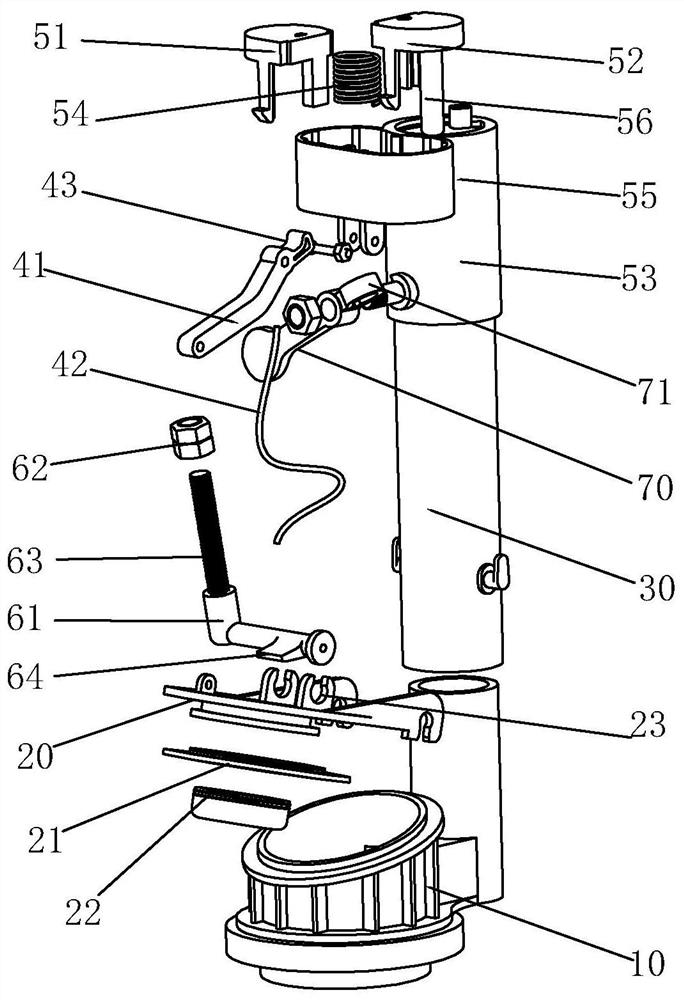 Double-gear flapper type drain valve and water tank device