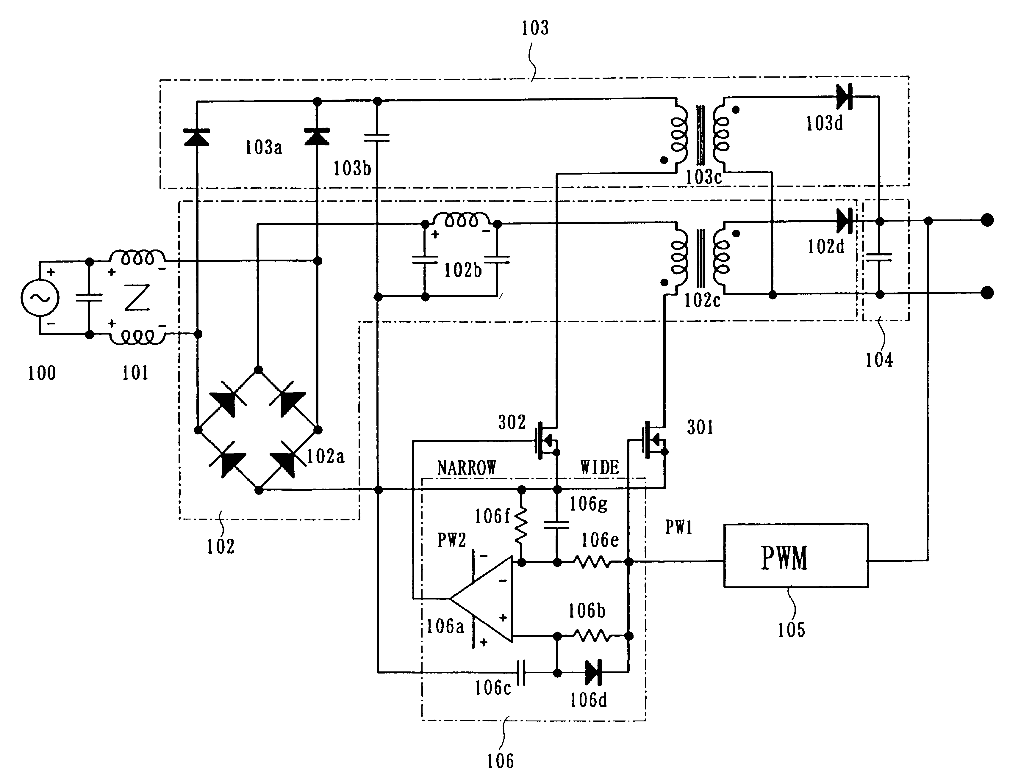 Single phase AC-DC converter having a power factor control function